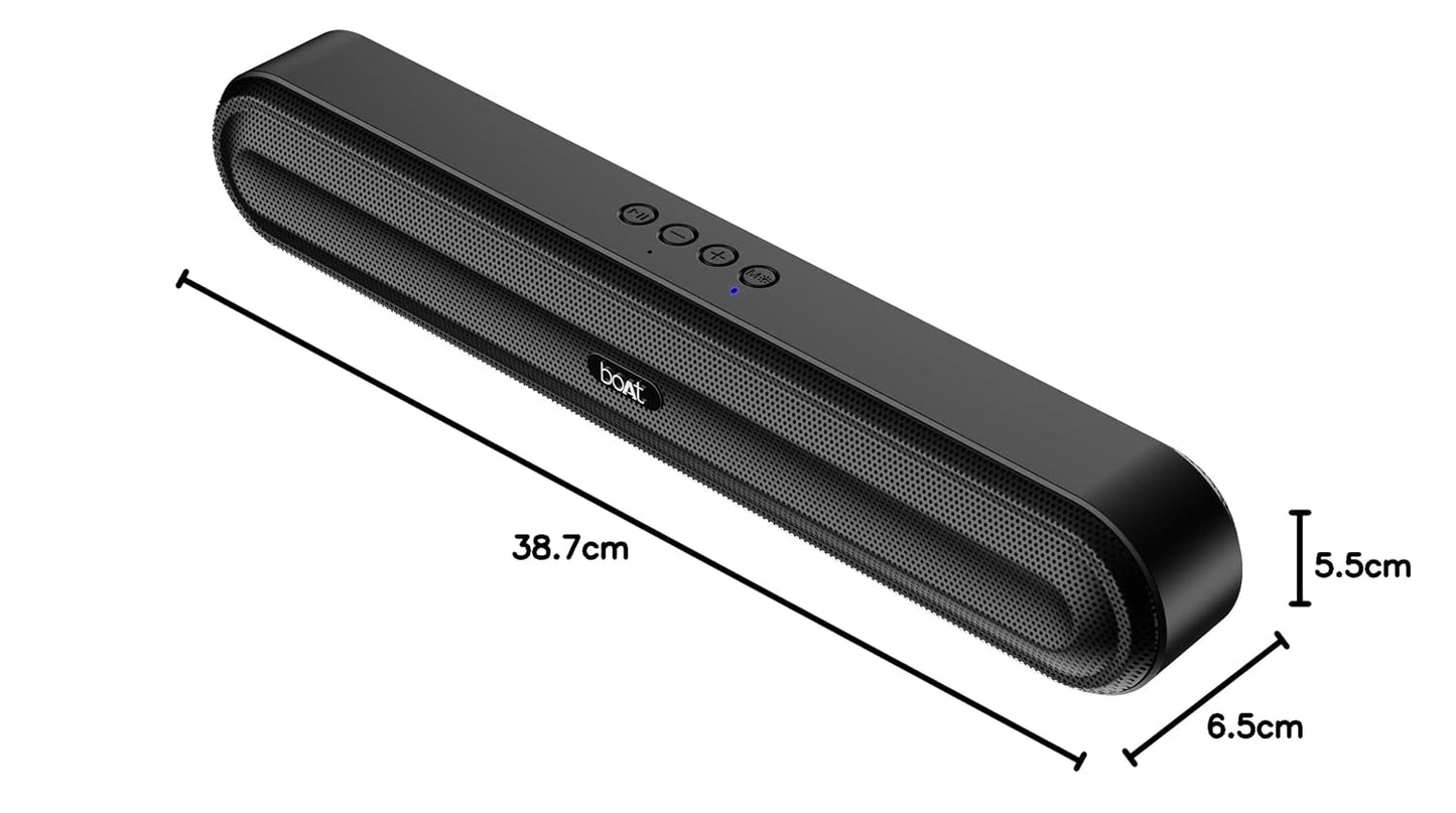 boAt Aavante Bar 490 10W Signature Sound, Dual Full-Range Drivers,7 HRS Battery, Built-in Mic,2.0 CH, Free Music Streaming on JioSaavn, Bluetooth Sound Bar, Soundbar Speaker (Classic Black)