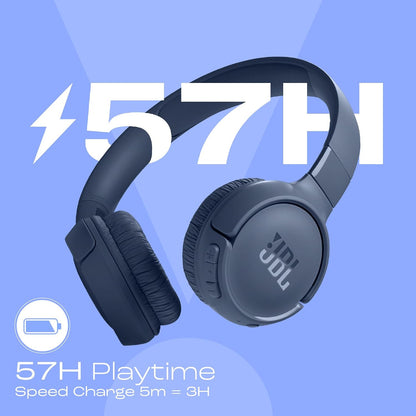 JBL Tune 520BT Wireless On Ear Headphones with Mic, Upto 57H Battery, Speed Charge : 5 Min Charge Gives Up to 3H of Playback, Multipoint Connect, Customizable Bass with Headphones App, BT 5.3 (Black)