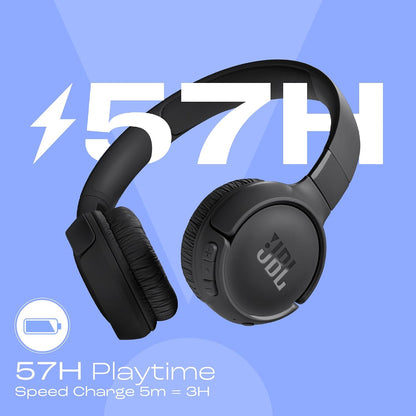 JBL Tune 520BT Wireless On Ear Headphones with Mic, Upto 57H Battery, Speed Charge : 5 Min Charge Gives Up to 3H of Playback, Multipoint Connect, Customizable Bass with Headphones App, BT 5.3 (Black)