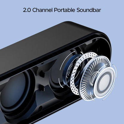 boAt Aavante Bar 490 10W Signature Sound, Dual Full-Range Drivers,7 HRS Battery, Built-in Mic,2.0 CH, Free Music Streaming on JioSaavn, Bluetooth Sound Bar, Soundbar Speaker (Classic Black)