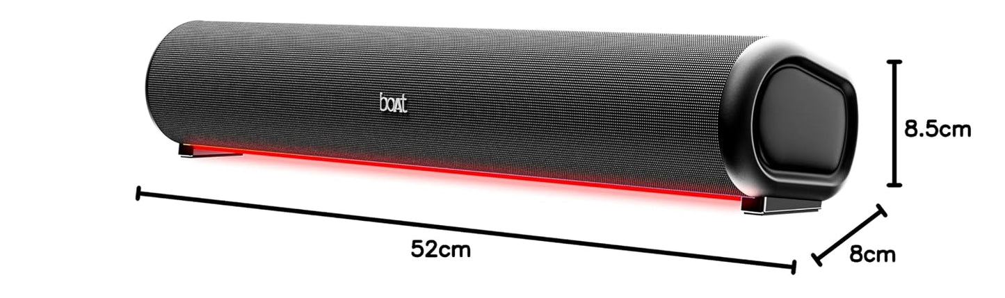 boAt Aavante Bar 490 10W Signature Sound, Dual Full-Range Drivers,7 HRS Battery, Built-in Mic,2.0 CH, Free Music Streaming on JioSaavn, Bluetooth Sound Bar, Soundbar Speaker (Classic Black)