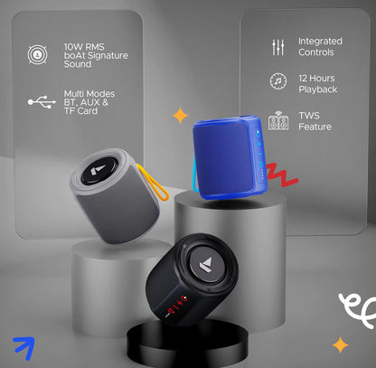 boAt Stone 352 Pro/Stone 358 Pro w/ 14W Signature Sound, Up to 12 Hours Playback, RGB LEDs, TWS Feature, Built-in Mic, BTv5.3, Free Music Streaming on JioSaavn Bluetooth Speaker (Vibing Blue)