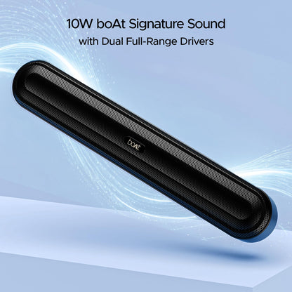 boAt Aavante Bar 490 10W Signature Sound, Dual Full-Range Drivers,7 HRS Battery, Built-in Mic,2.0 CH, Free Music Streaming on JioSaavn, Bluetooth Sound Bar, Soundbar Speaker (Classic Black)