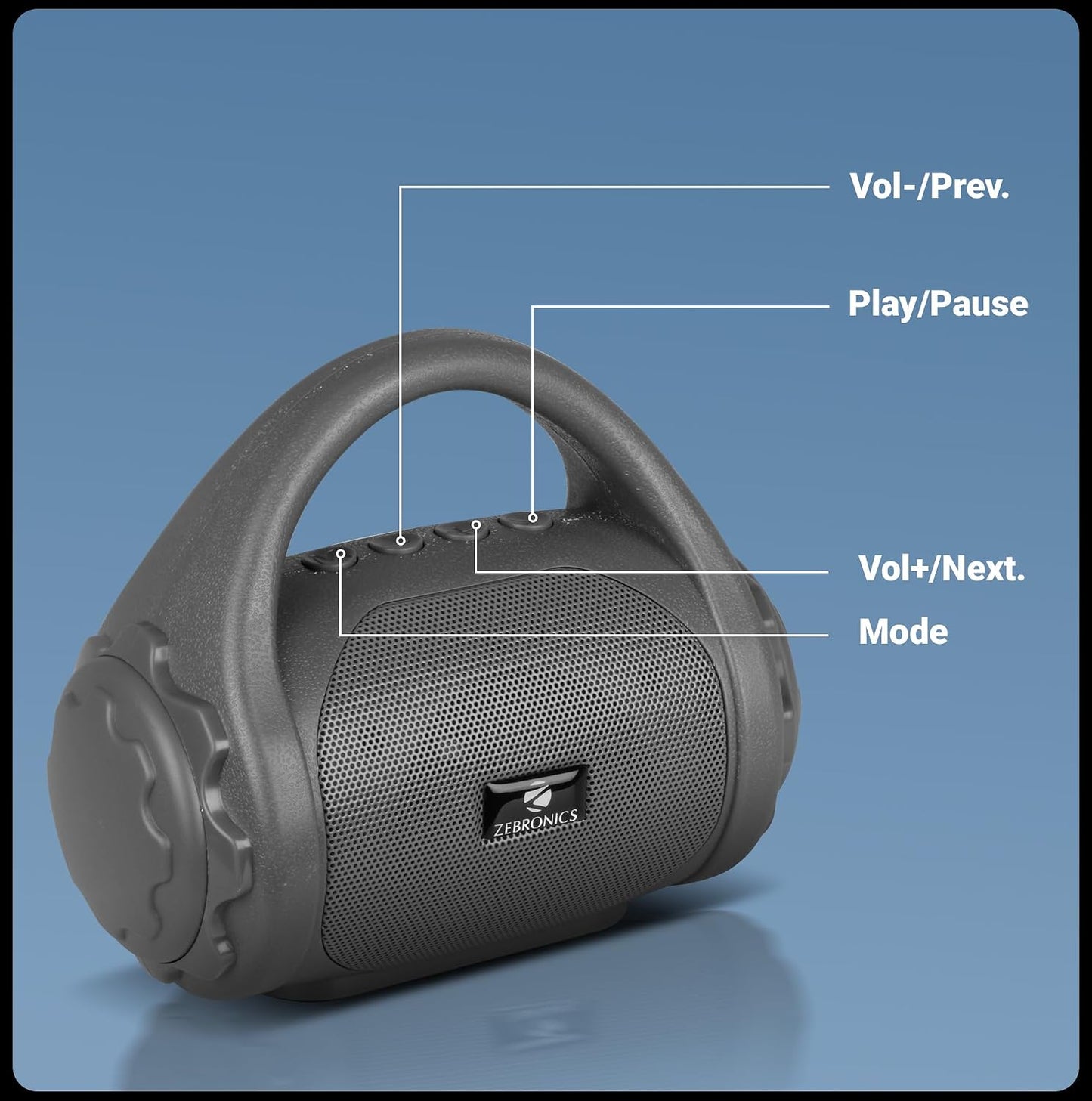 Zebronics ZEB-COUNTY 3W Wireless Bluetooth Portable Speaker With Supporting Carry Handle, USB, SD Card, AUX, FM & Call Function. (Black)