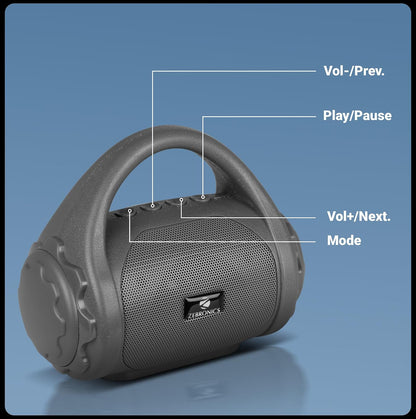 Zebronics ZEB-COUNTY 3W Wireless Bluetooth Portable Speaker With Supporting Carry Handle, USB, SD Card, AUX, FM & Call Function. (Black)