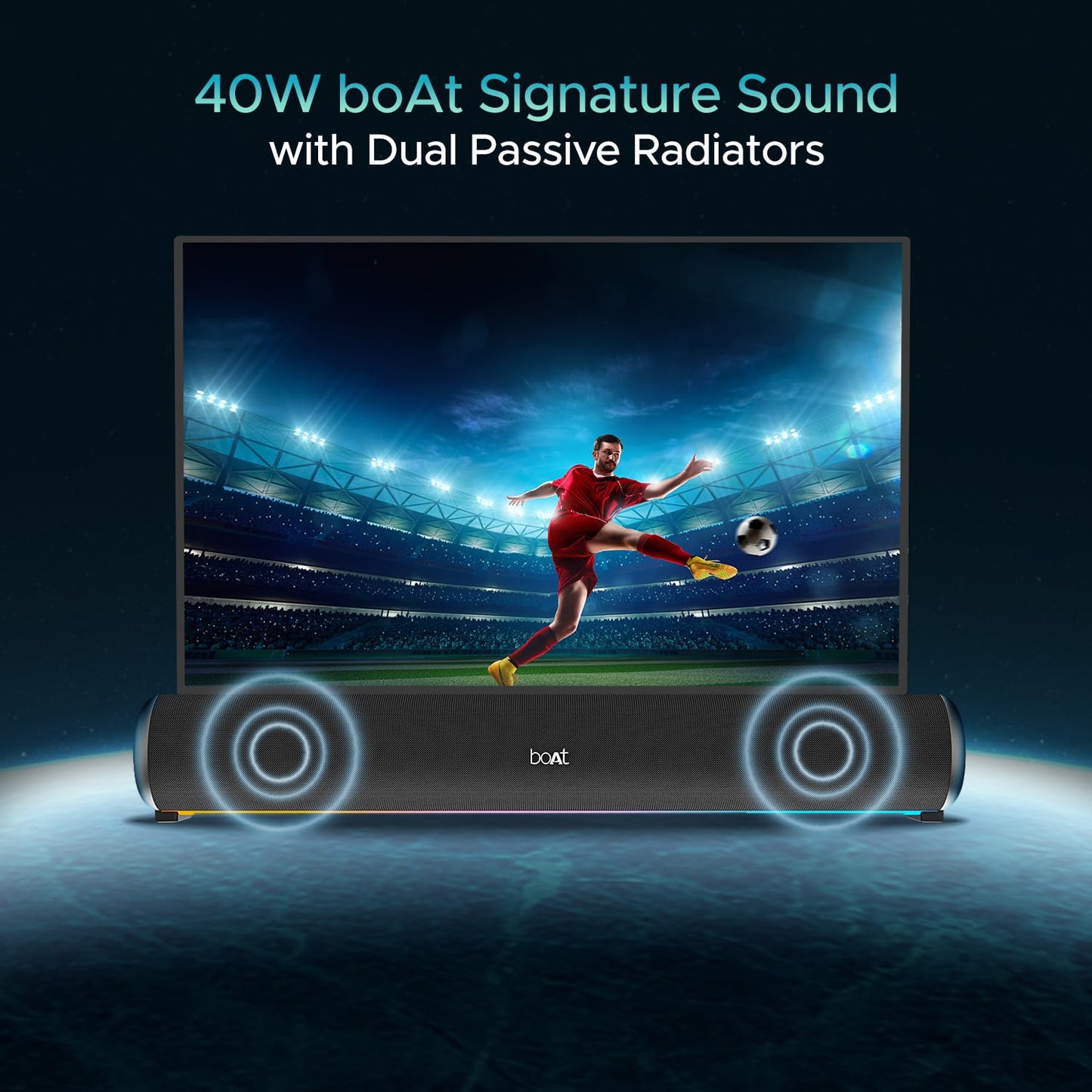 boAt Aavante Bar 490 10W Signature Sound, Dual Full-Range Drivers,7 HRS Battery, Built-in Mic,2.0 CH, Free Music Streaming on JioSaavn, Bluetooth Sound Bar, Soundbar Speaker (Classic Black)