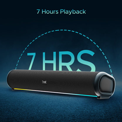 boAt Aavante Bar 490 10W Signature Sound, Dual Full-Range Drivers,7 HRS Battery, Built-in Mic,2.0 CH, Free Music Streaming on JioSaavn, Bluetooth Sound Bar, Soundbar Speaker (Classic Black)