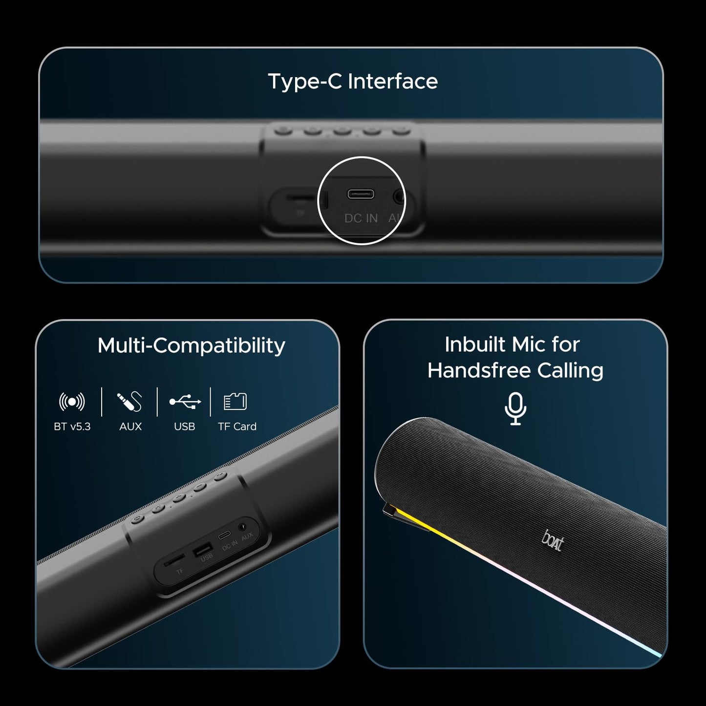 boAt Aavante Bar 490 10W Signature Sound, Dual Full-Range Drivers,7 HRS Battery, Built-in Mic,2.0 CH, Free Music Streaming on JioSaavn, Bluetooth Sound Bar, Soundbar Speaker (Classic Black)