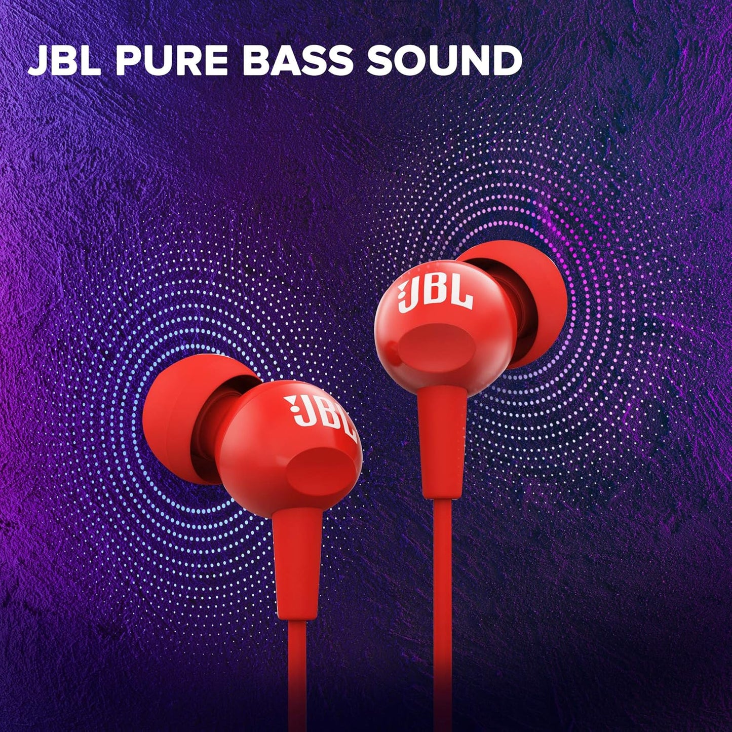 JBL C100SI Wired In Ear Headphones With Mic, Pure Bass Sound, One Button Multi-Function Remote, Premium Metallic Finish, Angled Buds For Comfort Fit (Black)