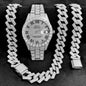 [Bross-Border Hot Item] 16-Piece Set of Various Diamond-Encrusted Watches, Diamond-Shaped Cuban Bracelets and Necklaces, Three-Piece Set