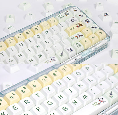 XDA Height Pacha Dog Theme Pattern Yellow Green Keycap Thermal Sublimation Mechanical Keyboard Cap Small Full Set PBT Keycap