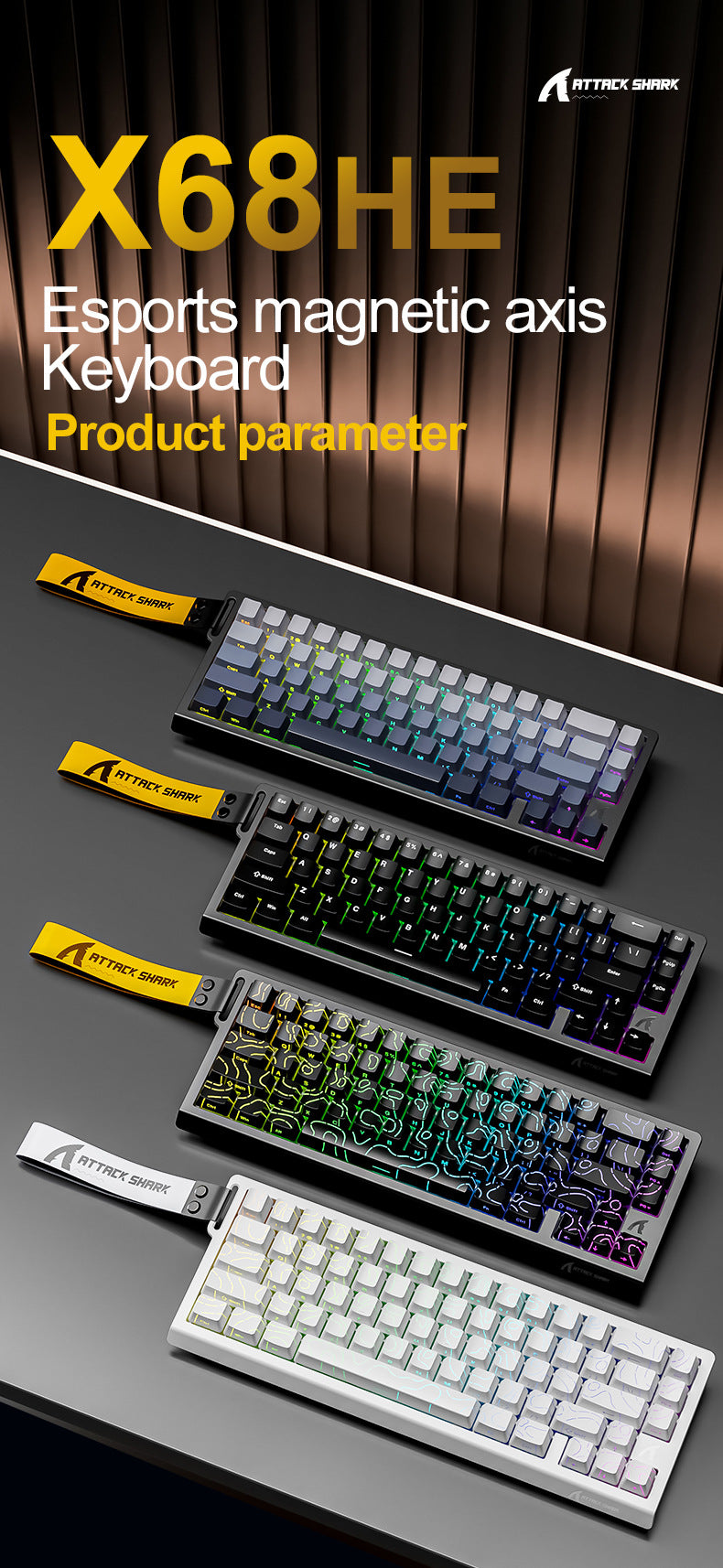 Attack Shark X68HE Magnetic Axis Mechanical Keyboard Contour Side Carved Wired RGB Electric Competition RT Adjustable Key Range Low Delay