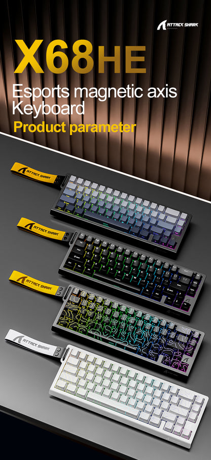Attack Shark X68HE Magnetic Axis Mechanical Keyboard Contour Side Carved Wired RGB Electric Competition RT Adjustable Key Range Low Delay
