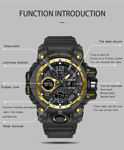 Sanda Hot-Selling Watch Korean Version Student Party Multi-Functional Waterproof Alarm Clock Electronic Watch Cool Dual Display Luminous Sports Watch