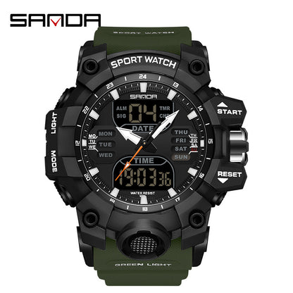 Sanda Hot-Selling Watch Korean Version Student Party Multi-Functional Waterproof Alarm Clock Electronic Watch Cool Dual Display Luminous Sports Watch