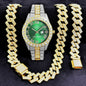[Bross-Border Hot Item] 16-Piece Set of Various Diamond-Encrusted Watches, Diamond-Shaped Cuban Bracelets and Necklaces, Three-Piece Set