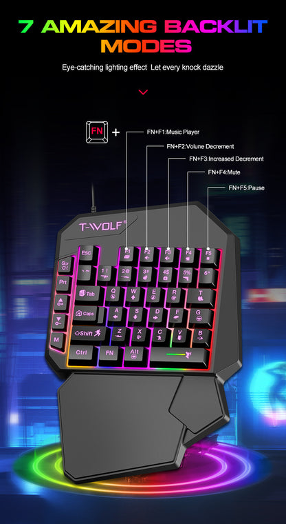Thunderwolf T19 One-handed Keyboard Gun God Throne Left-handed Gaming Keyboard Mechanical Feel Cross-border Amazon Temu
