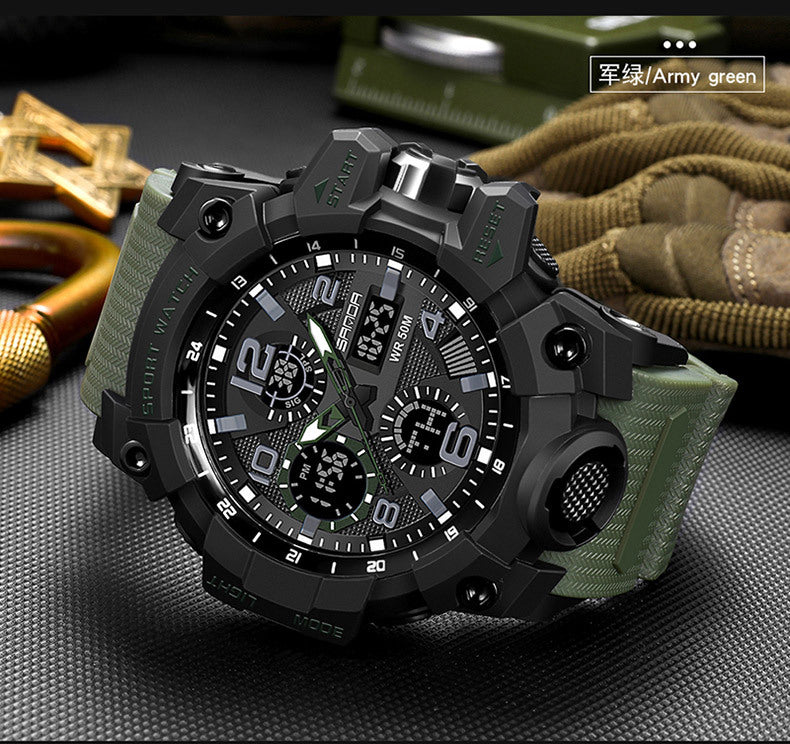 Sanda Hot-Selling Watch Korean Version Student Party Multi-Functional Waterproof Alarm Clock Electronic Watch Cool Dual Display Luminous Sports Watch