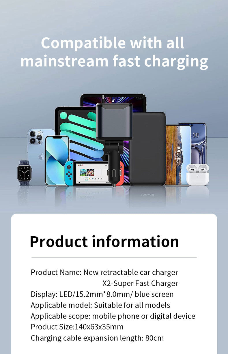 Cross-border X1 car-mounted charging mobile phone electrical appliances support 66W super fast charging PD30 telescopic breathing light atmosphere light C new