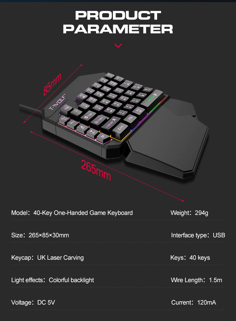 Thunderwolf T19 One-handed Keyboard Gun God Throne Left-handed Gaming Keyboard Mechanical Feel Cross-border Amazon Temu