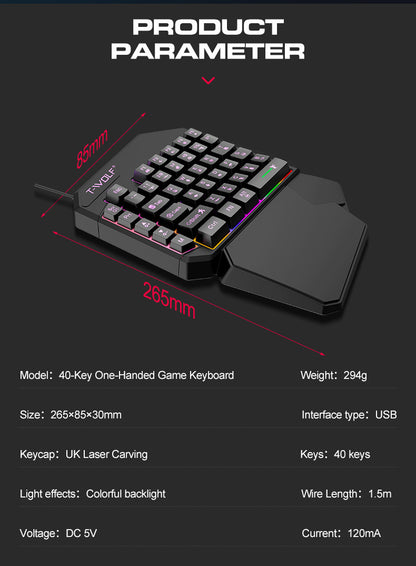 Thunderwolf T19 One-handed Keyboard Gun God Throne Left-handed Gaming Keyboard Mechanical Feel Cross-border Amazon Temu