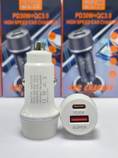 Car Charger Fast Charging 60W High Power Usb+Type C Suitable for Huawei Super Fast Charging Car Charger Pd30W