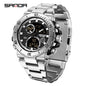 Sanda foreign trade best selling electronic watch fashion business steel band luminous wrist watch multi-functional dual display men's watch wholesale