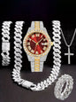 Hiphop Hip Hop Diamond Watch Five-Piece Diamond Cuban Chain Cross Necklace Cuban Ring Cross Border Wholesale