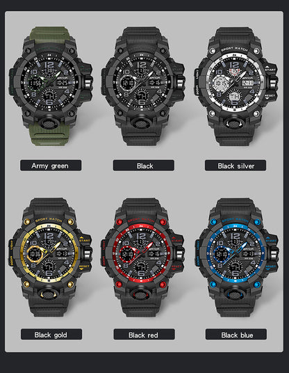 Sanda Hot-Selling Watch Korean Version Student Party Multi-Functional Waterproof Alarm Clock Electronic Watch Cool Dual Display Luminous Sports Watch