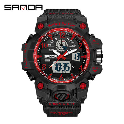 Sanda Hot-Selling Watch Korean Version Student Party Multi-Functional Waterproof Alarm Clock Electronic Watch Cool Dual Display Luminous Sports Watch