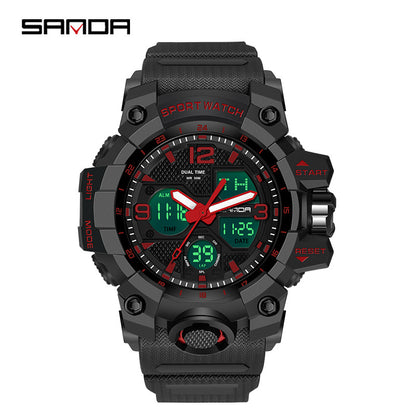 Sanda Hot-Selling Watch Korean Version Student Party Multi-Functional Waterproof Alarm Clock Electronic Watch Cool Dual Display Luminous Sports Watch