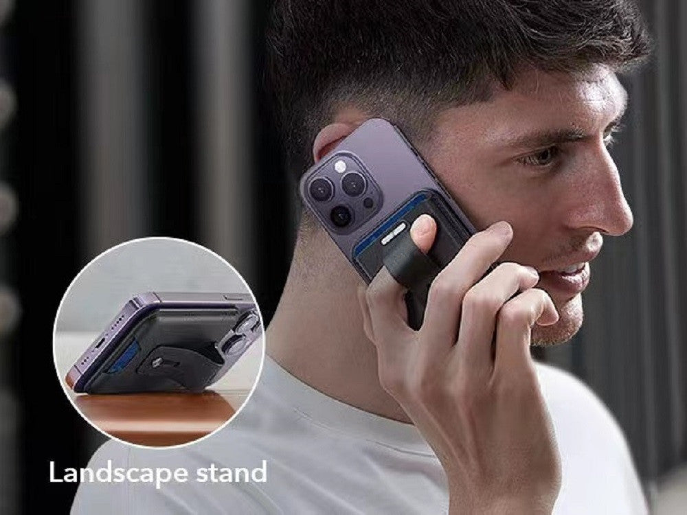 Foreign Trade Factory Strong Magnetic Leather Apple Magnetic Card Holder Card Case Mobile Phone Ring Holder Stand in Stock, Can Be Customized with Logo