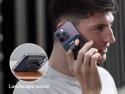 Foreign Trade Factory Strong Magnetic Leather Apple Magnetic Card Holder Card Case Mobile Phone Ring Holder Stand in Stock, Can Be Customized with Logo
