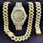 [Bross-Border Hot Item] 16-Piece Set of Various Diamond-Encrusted Watches, Diamond-Shaped Cuban Bracelets and Necklaces, Three-Piece Set