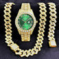 [Bross-Border Hot Item] 16-Piece Set of Various Diamond-Encrusted Watches, Diamond-Shaped Cuban Bracelets and Necklaces, Three-Piece Set