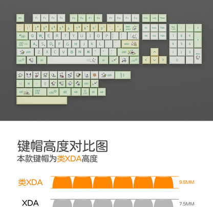 XDA Height Pacha Dog Theme Pattern Yellow Green Keycap Thermal Sublimation Mechanical Keyboard Cap Small Full Set PBT Keycap