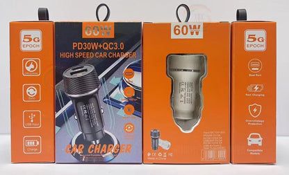Car Charger Fast Charging 60W High Power Usb+Type C Suitable for Huawei Super Fast Charging Car Charger Pd30W
