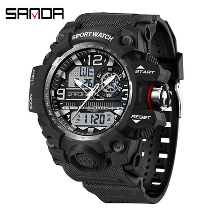 Sanda Hot-Selling Watch Korean Version Student Party Multi-Functional Waterproof Alarm Clock Electronic Watch Cool Dual Display Luminous Sports Watch