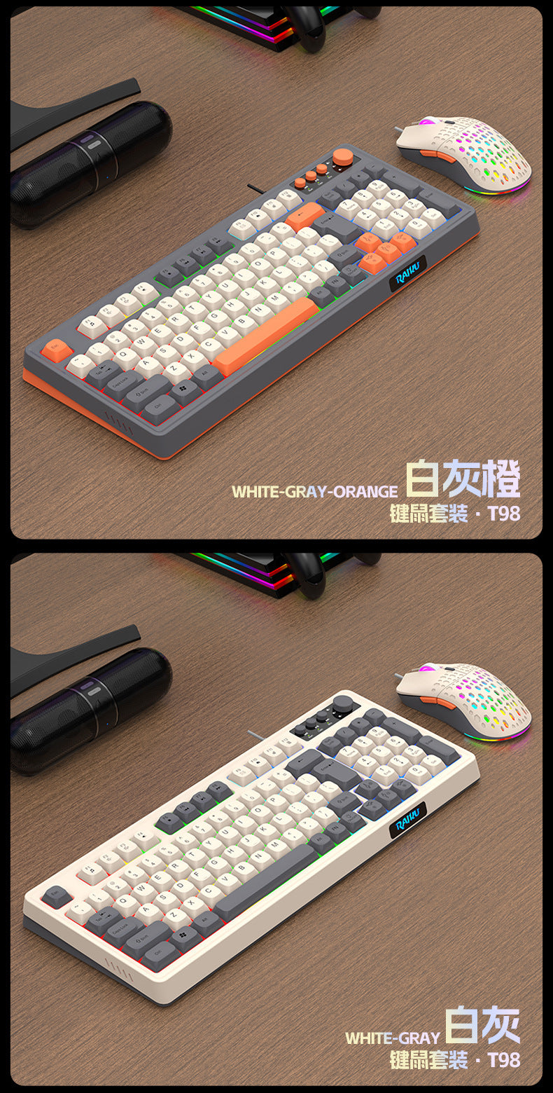 RAIKU Lei Kui K98/T98 customized game keyboard and mouse suit three-color wired luminous desktop 98 keys