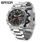 Sanda foreign trade best selling electronic watch fashion business steel band luminous wrist watch multi-functional dual display men's watch wholesale