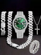 Hiphop Hip Hop Diamond Watch Five-Piece Diamond Cuban Chain Cross Necklace Cuban Ring Cross Border Wholesale