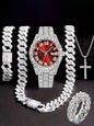 Hiphop Hip Hop Diamond Watch Five-Piece Diamond Cuban Chain Cross Necklace Cuban Ring Cross Border Wholesale
