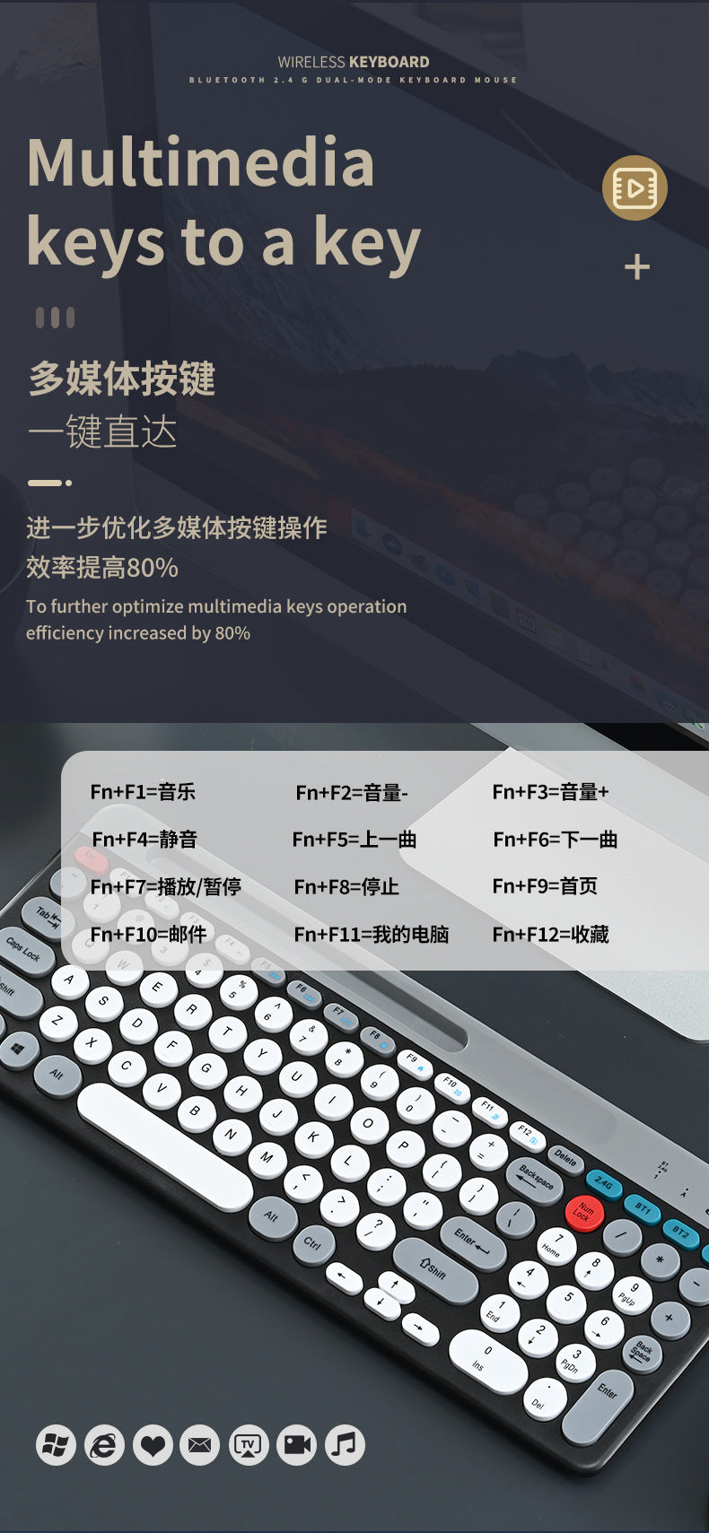 Charging 2.4G Bluetooth Three-mode Card Slot Keyboard Mouse suit Tablet Notebook Desktop Computer General