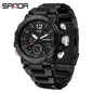 Sanda foreign trade best selling electronic watch fashion business steel band luminous wrist watch multi-functional dual display men's watch wholesale