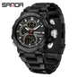 Sanda foreign trade best selling electronic watch fashion business steel band luminous wrist watch multi-functional dual display men's watch wholesale