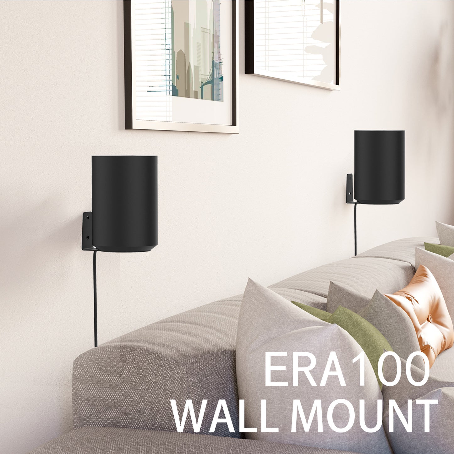 Sonos Era100 Metal Wall Mounting Wall Bracket Screw Fixation Space Saving Speaker Accessories (2 Pack