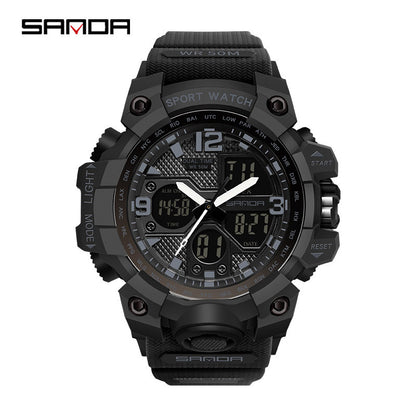 Sanda Hot-Selling Watch Korean Version Student Party Multi-Functional Waterproof Alarm Clock Electronic Watch Cool Dual Display Luminous Sports Watch