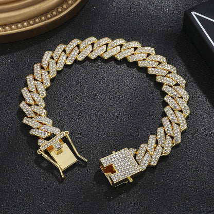 [Bross-Border Hot Item] 16-Piece Set of Various Diamond-Encrusted Watches, Diamond-Shaped Cuban Bracelets and Necklaces, Three-Piece Set