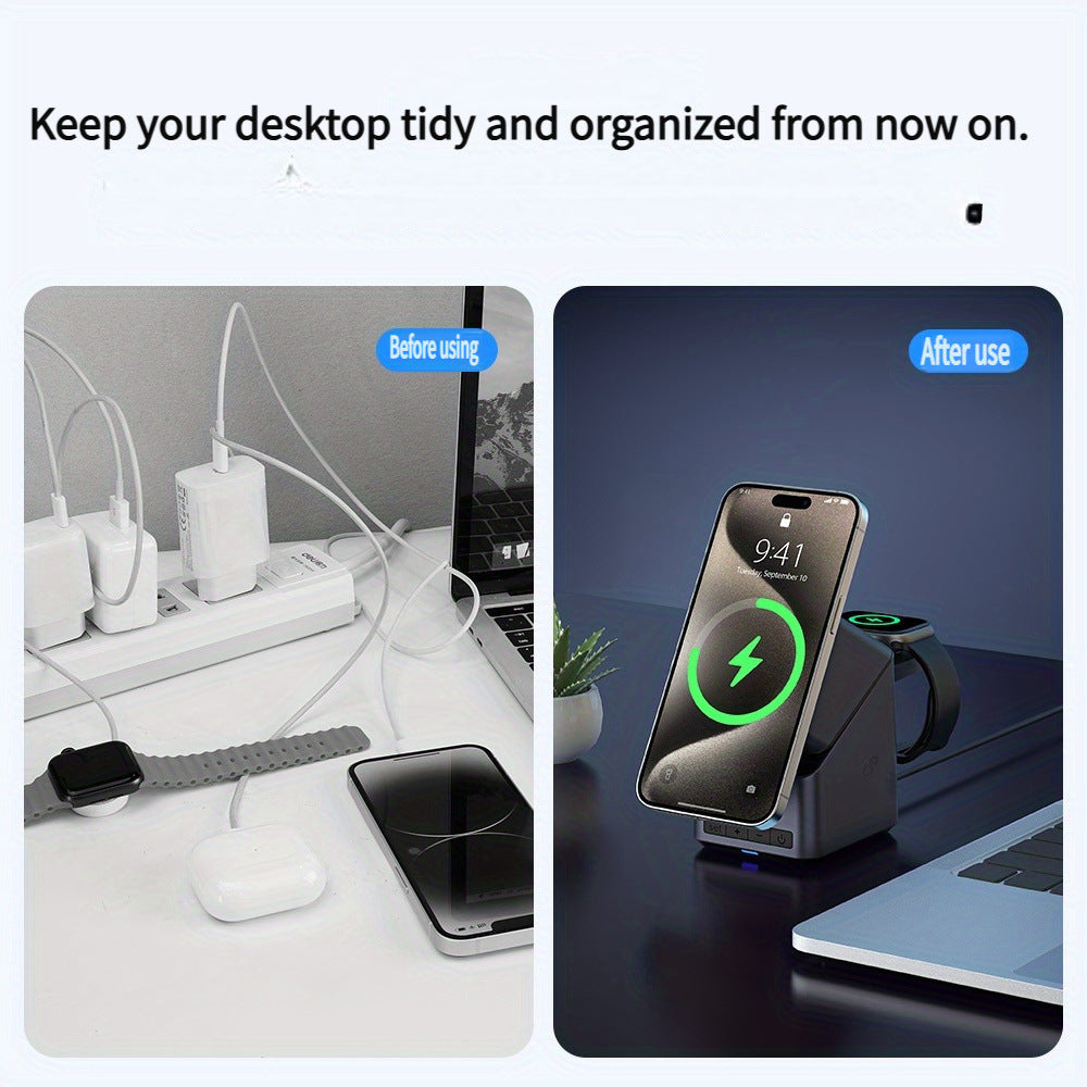 Cross-Border New Product Clock Electric Rotating Touch 180 ° 4-in-1 Multifunctional Magnetic Wireless Charger