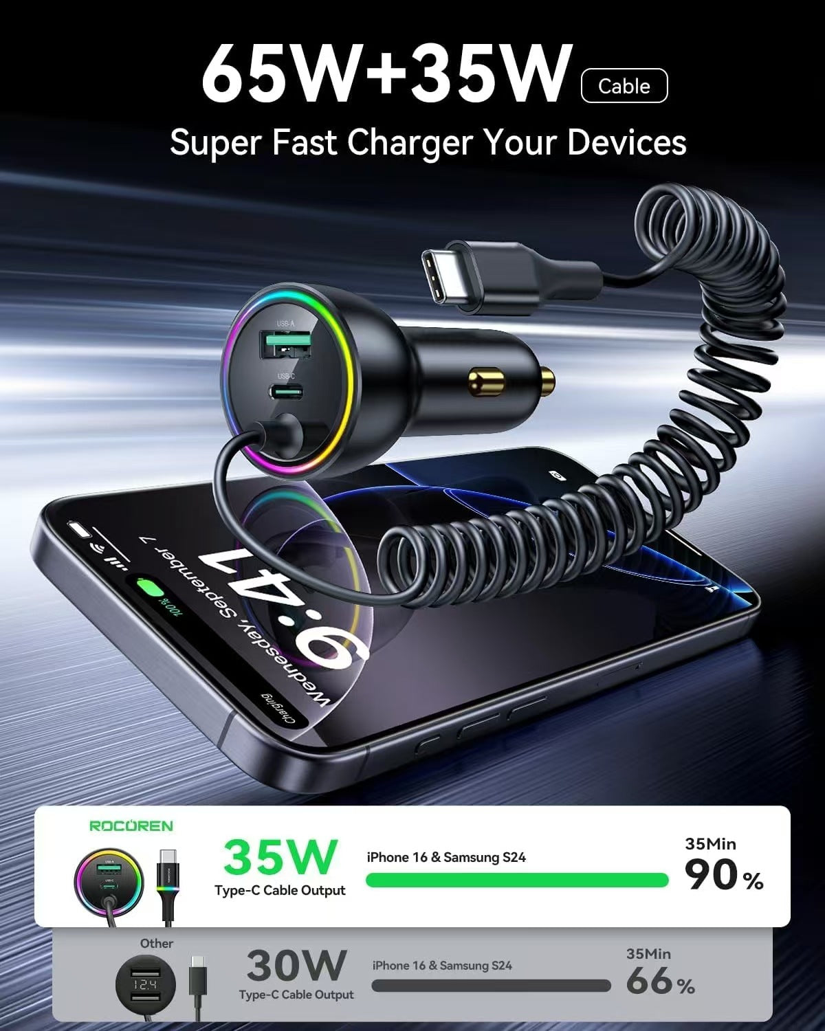 New car charger super fast charging with line car charger three-in-one high-power mobile phone charger car charger wholesale